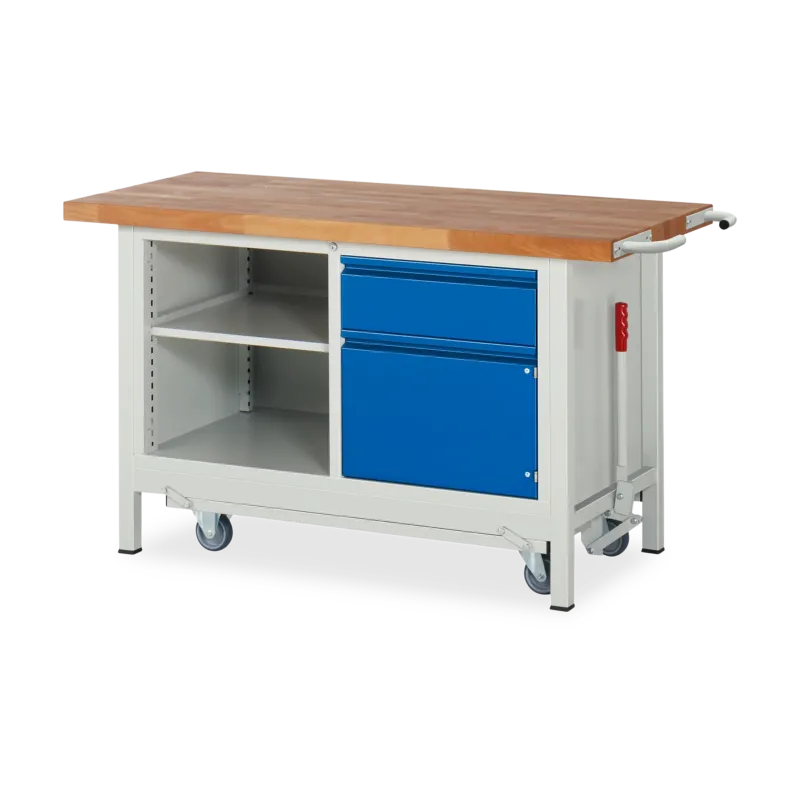 Fahrbare Werkbank (Absenkbar) mit 1x Schublade und 1x Türe