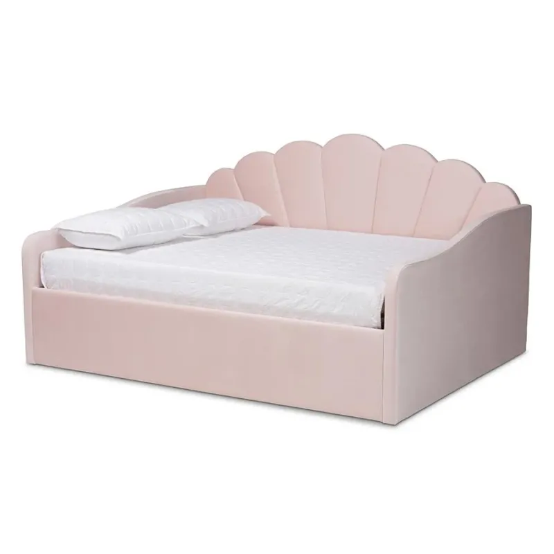 Baxton Studio Timila Modern and Contemporary Light Pink Velvet Fabric Upholstered Full Size Daybed | Daybeds | Modishstore