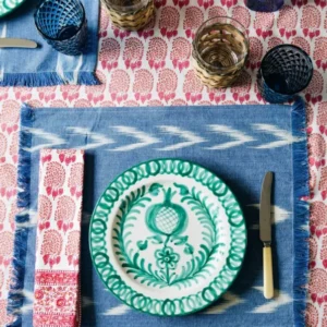 Fabric Placemat - Chambray With Three Ikat Chevron Stripes