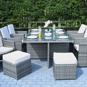 Gray Piece Outdoor Dining Set with Cushions By Homeroots | Outdoor Dining Sets | Modishstore