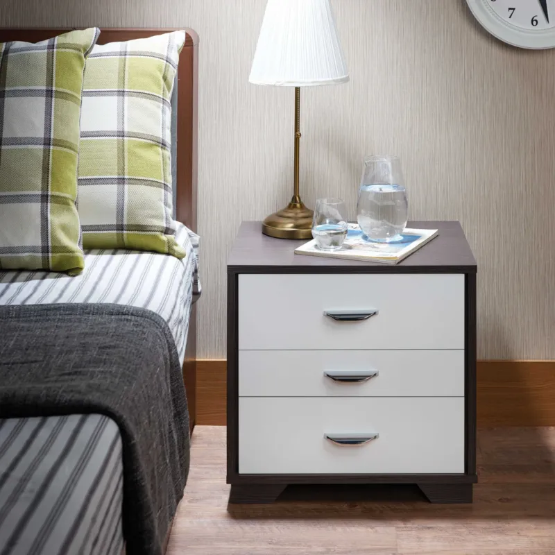 Black And White Metal 3 Drawer Nightstand By Homeroots | Nightstands | Modishstore