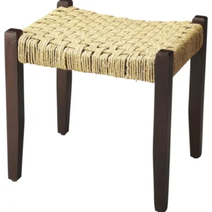 Solid Wood and Woven Jute Stool By Homeroots | Stools | Modishstore