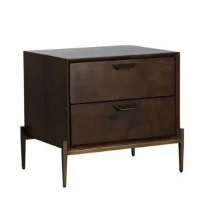 Modern Dark Mango Acacia And Brass Nightstand With Two Drawers By Homeroots | Nightstands | Modishstore