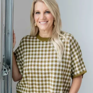 Perfect Match Gingham Crew Neck Short Sleeve Sweater