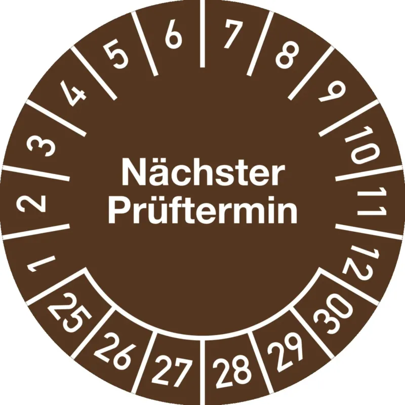 Mehrjahresprüfplakette 20 mm Nächster Prüftermin 2025-2030 von Schilderfabrikation Moedel – 100 Stück