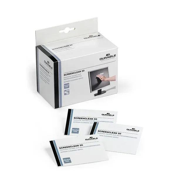 Durable Screenclean 50 Wipes Alcohol Free Bio-degradable Individually Wrapped (Pack of 50) 578702