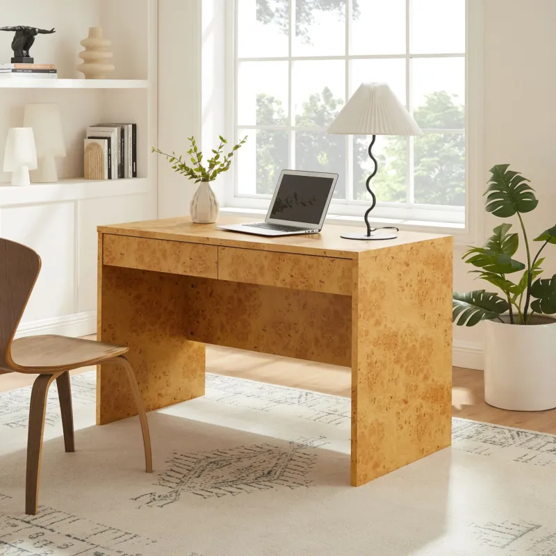 Hudson 2-Drawer Burl Wood Desk by Modway