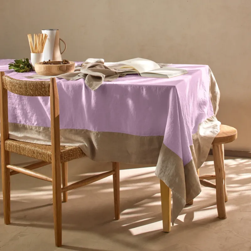 Nappe bicolore sur mesure en lin lilas