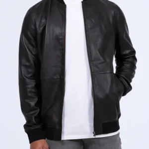 Harry Brown Tall Leather Bomber Jacket (black)