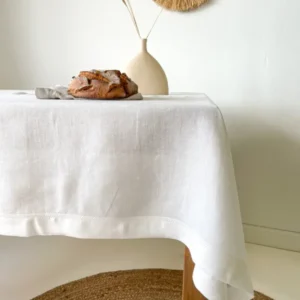 Off White Hemstitch Linen Tablecloth