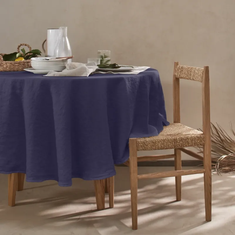 Nappe en lin lavé ovale sur mesure bleu nuit