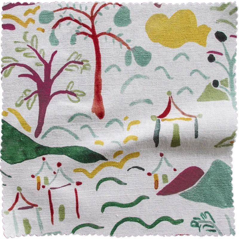 Printed Forest and Hills Fabric - Plum