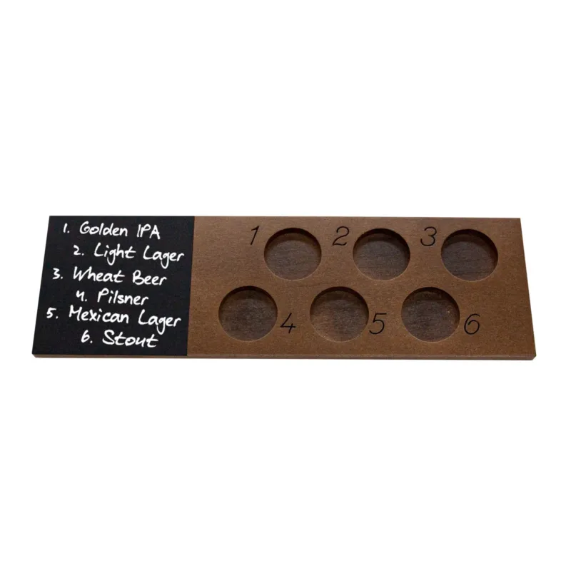 6 Numbered Beer Flight with Walnut Finish and Chalk Strip - Includes 5.5oz Highball Glasses