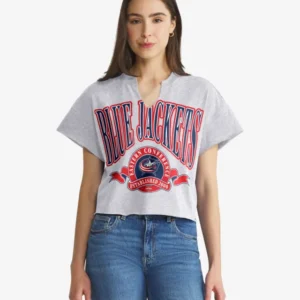 COLUMBUS BLUE JACKETS BANNERS OUT '47 WOMEN'S OVERSIZED NOTCH NECK TEE
